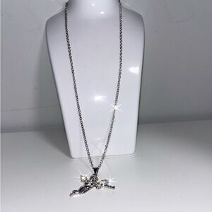 Angel Wing & Cross Pendant Necklace Silver-Tone Minimalist Streetwear Style‼️